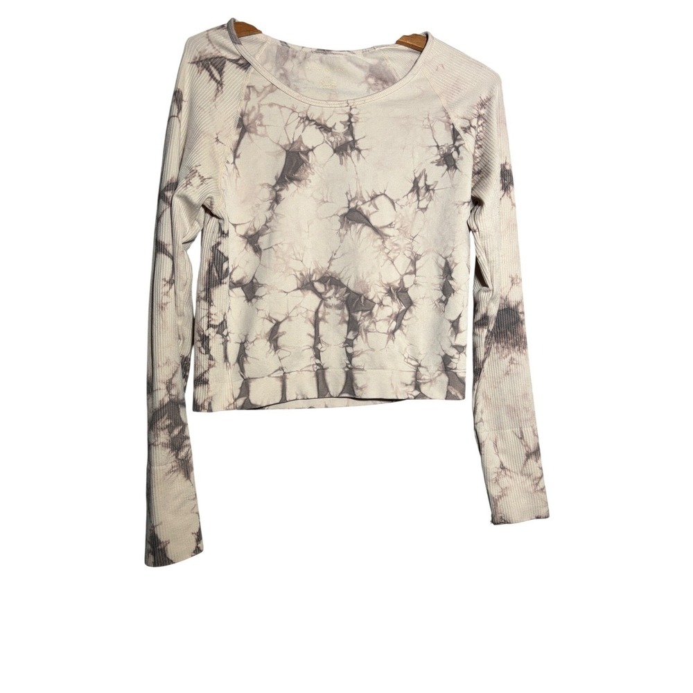Harmony & Balance Womens Large Tie Dye Cropped Long Sleeve Active Top Thumbholes